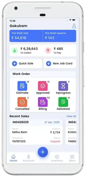 Automate Workshop Management Mobile App Interface